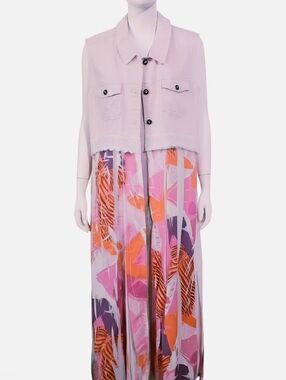 Up-cycled Light Pink Button-Up Shacket with Floral Print Skirt Overlay